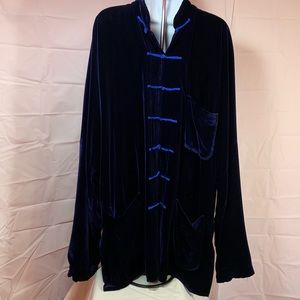 Blue Velvet Velour Silk Asian Bell Armed Jacket